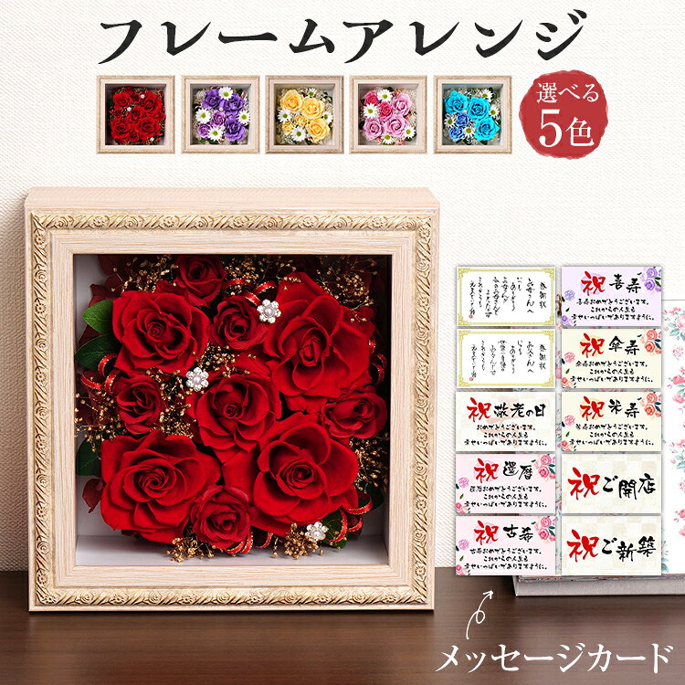 【ふるさと納税】フレームアレンジ 正方形 5色 メッセージカード ギフト プレゼント お祝い 母の日 父の日 敬老の日 還暦 古希 喜寿 傘寿 米寿 卒寿 長寿祝い 開店祝い 新築祝い 花 おしゃれ インテリア 贈り物 赤 紫 黄 ピンク 青