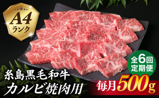 
【全6回定期便】【焼肉用】A4ランク 糸島 黒毛和牛 カルビ 500g 糸島市 / 糸島ミートデリ工房 [ACA294]
