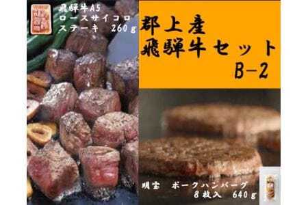 【A5等級・飛騨牛】ロースサイコロステーキ260g+明宝ポークハンバーグ8枚　お弁当 アウトドア キャンプ バーベキュー BBQ 