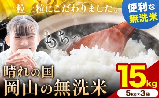【年内発送！】晴れの国岡山の無洗米 15kg (5kg×3袋) 岡山県産 無洗米 無洗 米 矢掛町《12月末までに出荷(土日祝除く)》 米 コメ