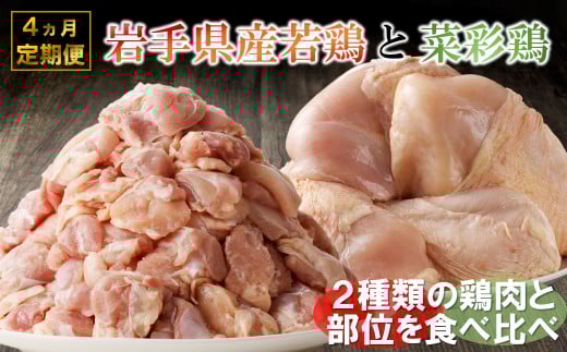 【4カ月定期便】「菜彩鶏と岩手県産若鶏 食べ比べ定期便」 国産 鶏肉 ブランド 鶏 もも むね カットなし カット済 選べる 期間 冷凍 大容量 業務用 チキン 若鶏 送料無料