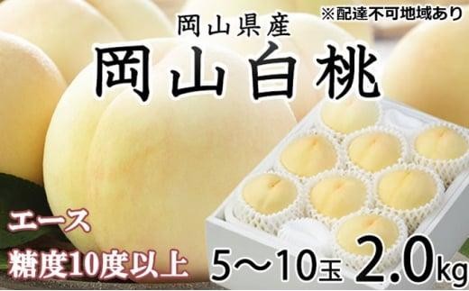 
            桃 2026年 岡山 白桃 エース 5～10玉 約2kg JAおかやまのもも（早生種・中生種） 【白桃 桃 もも 果物 フルーツ 新鮮 岡山県産 おすすめ 人気 ギフト 岡山県 岡山市】
          