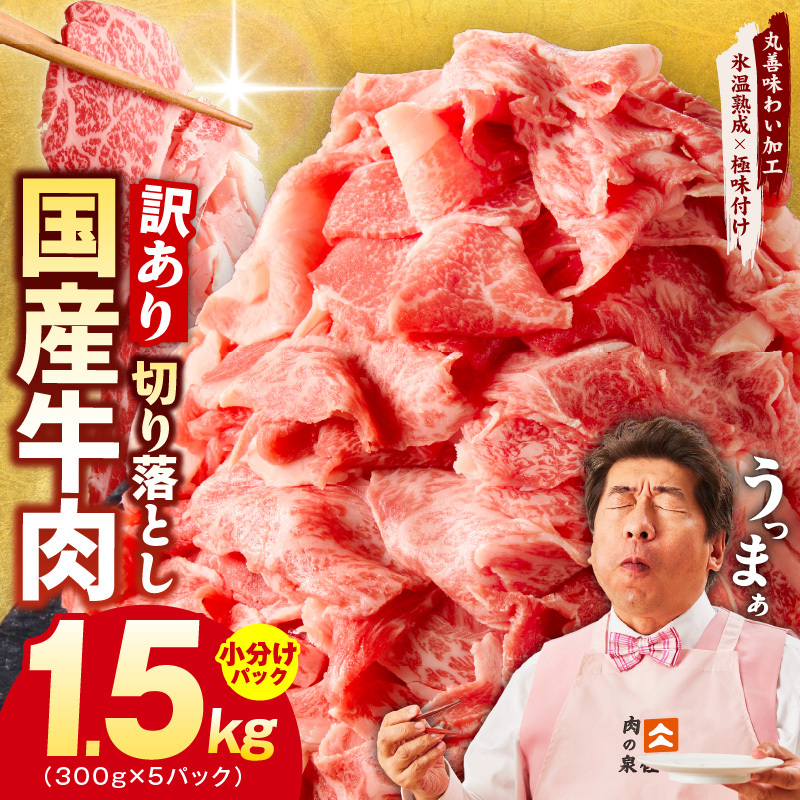 国産牛 切り落とし 1.5kg 小分け 300g×5P【国産 牛肉 氷温熟成×極味付け 訳あり サイズ不揃い カレー 牛丼 野菜炒め 肉じゃが 家計応援】 mrz0363