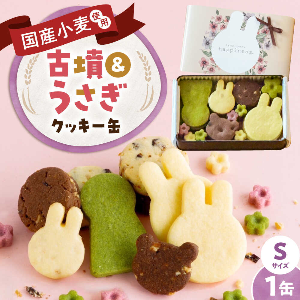 【ふるさと納税】クッキー缶 古墳＆うさぎのいろいろクッキー缶(S缶) / お菓子 スイーツ 焼菓子 バタークッキー粉 よつ葉バター こだわり アーモンドプードル 贅沢 おやつ ギフト プレゼント 贈答 国産 / 大阪府藤井寺市/きまぐれパンやさんhappiness[BLAH011]