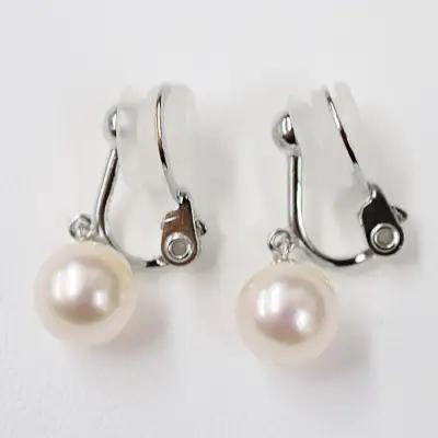 S085-331A_天草産 8mm - 8.5mm あこや真珠 ホワイトピンク 花珠級 イヤリング パールイヤリング K18 K14【D：シリコン大 K14WG（ホワイトゴールド）※ブラ】