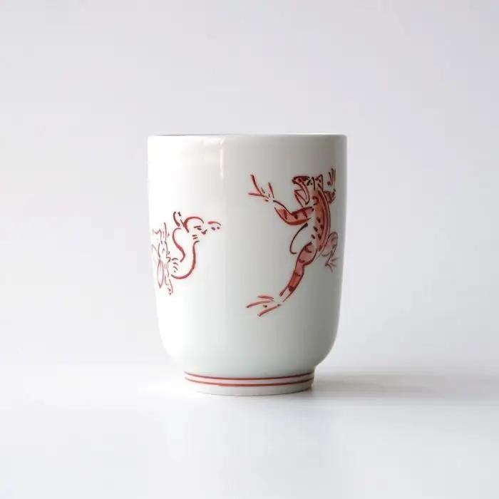 【たち吉】鳥獣戯画 湯呑 赤絵