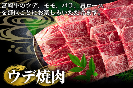 ＜宮崎牛(ウデ、モモ、バラ、肩ロース)の焼肉と宮崎県産和牛小間切れ 総量1.9kg＞牛肉 国産 九州産【MI128-my】【ミヤチク】