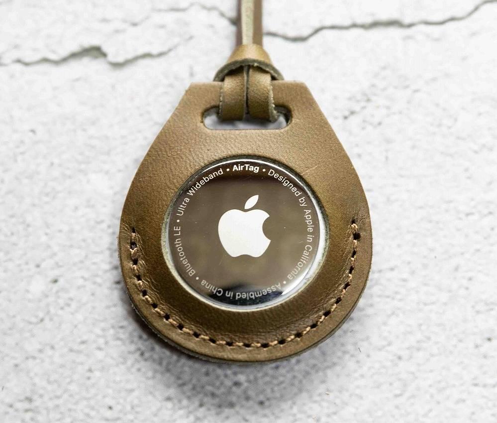 エアタグ用 ケース カバー レザー 本革 apple airtag 【オリーブ】
