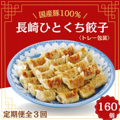 ふるさと納税 佐世保市 【毎月定期便】国産豚100% 長崎ひとくち餃子(トレー包装)160個【長崎中華本舗】全3回