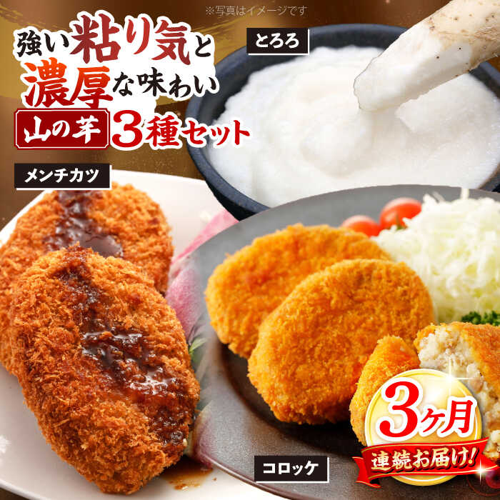 【ふるさと納税】【全3回定期便】【冷凍】山の芋元気セット （ とろろ コロッケ メンチカツ しゅうまい ） 山芋 冷凍 やまいも 長芋 長いも 野菜 定期便 三次市 / 吉舎食品 [APAD006]