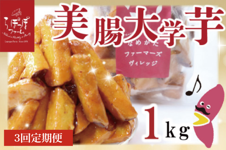 【3ヶ月定期便】らぽっぽファーム【工場直送】美腸大学いも1kg｜さつまいも 大学芋 芋 サツマイモ だいがくいも スイーツ お菓子 冷凍 美腸大学芋 人気 送料無料 茨城県 行方市 らぽっぽファーム（CQ-67）
