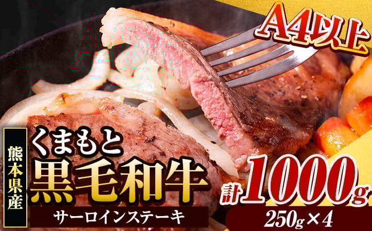 
            くまもと黒毛和牛 サーロインステーキ 1000g (250g×4) 牛肉 冷凍 《30日以内に出荷予定(土日祝除く)》 くまもと黒毛和牛 黒毛和牛 冷凍庫 個別 取分け 小分け 個包装 ステーキ肉 にも サーロインステーキ
          