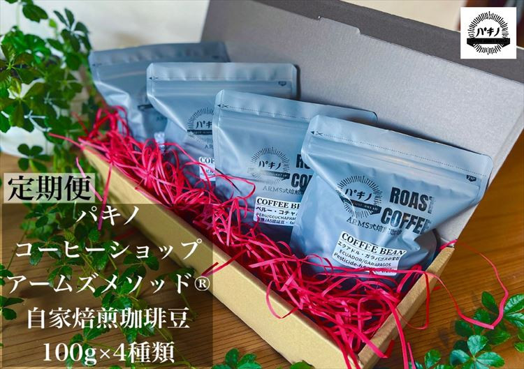 
定期便6回隔月配送！アームズメソッド焙煎珈琲豆100g×4種類！ 珈琲 コーヒー 珈琲豆 焙煎 定期便 定期 隔月 6回 【1516】
