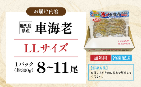 【鹿児島県産】冷凍 車海老 LLサイズ 300g （加熱用） 車エビ 車えび くるまえび 海老 エビ えび 海の幸 海鮮 九州 国産 魚介 魚介類 真空パック 天ぷら エビフライ エビチリ 冷凍 南さ