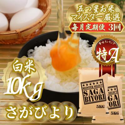 ふるさと納税 吉野ヶ里町 【毎月定期便】『さがびより白米10kg』(5kg×2袋)五つ星お米マイスター厳選(吉野ヶ里町)全3回