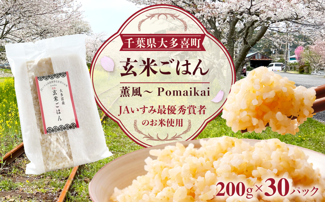 【KP06001】玄米ごはん２００g×３０　ふるさと納税 米 こめ コメ ごはん ご飯 コシヒカリ 玄米 200g 6パック セット 5箱 計30個 長期保存 常温 無添加 お弁当 キャンプ 備蓄 非常食 千葉県 大多喜町