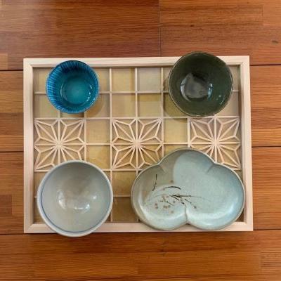 ふるさと納税 大和高田市 よしの組子トレー(角麻の葉・黄) 40cm×30cm×2cm |  | 03
