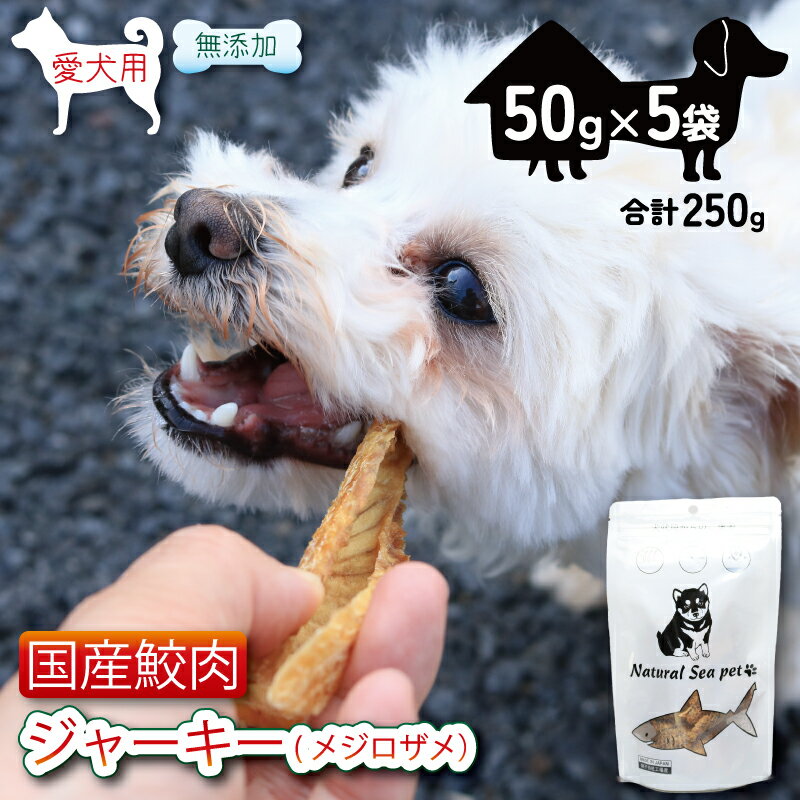 【ふるさと納税】 乾燥サメ肉ジャーキー 目白鮫5パック（50g×5）250g ＜ 保存料 ・着色料 不使用＞ 国産 ペットフード 動物 犬 猫 無添加 ペット用品 ペット用品犬 ペット用品猫 ジャーキー ドッグ 餌 エサ おやつ 乾物 ごはん ご飯 魚 海鮮 間食 ご褒美 千葉県 銚子市