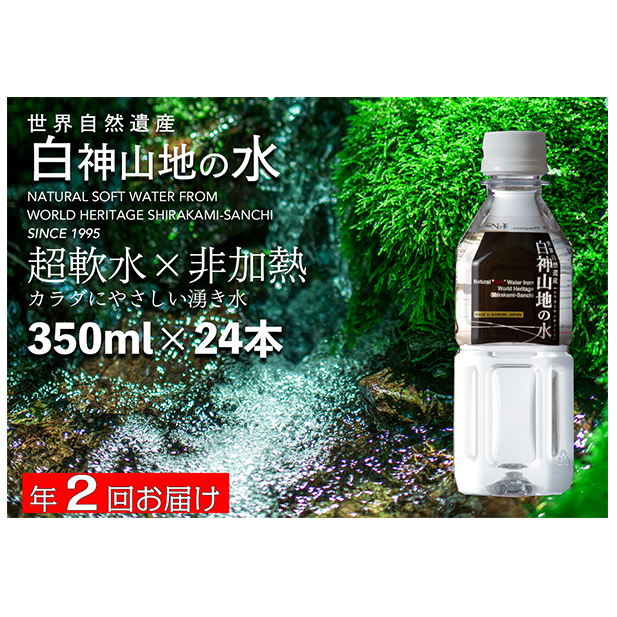 水 定期便 2回 白神山地の水 350ml×24本 ミネラルウォーター 350ミリリットル 軟水 超軟水 赤ちゃん 健康 お水 天然水 小さい ペットボトル 飲料 湧水 災害 防災 備蓄 備蓄水 ロー