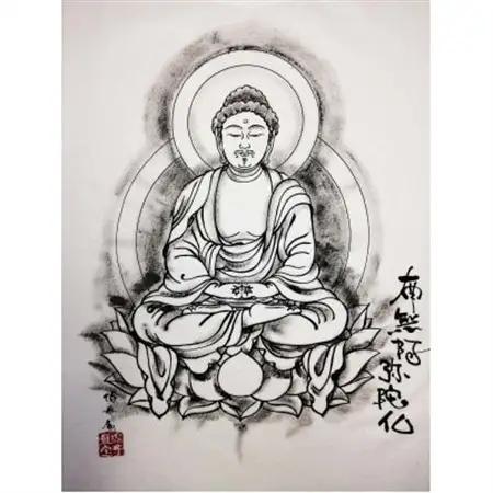 手描きTシャツ 仏画 阿弥陀如来 白 (半袖 Lサイズ)【1615547】