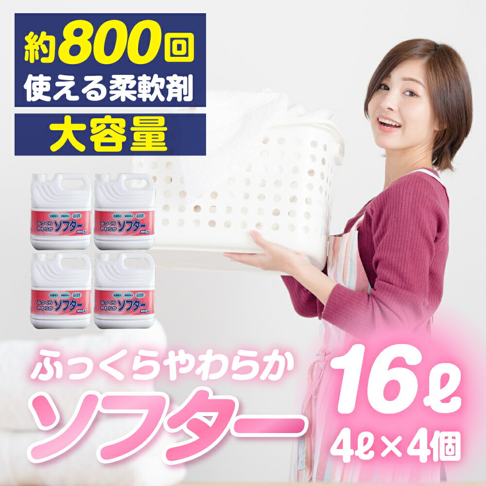 【ふるさと納税】【9月期間限定CP実施中】[生活応援] 衣料用 液体柔軟剤セット 16L ( 4L× 4個 ) 液体柔軟剤 ソフター おしゃれ 着洗い 抗菌剤 静電気防止 シワ ふんわり 日用品 襟 袖 服 消耗品 シミ 黄ばみ 綺麗 キレイ 消臭 詰替 衣服 タオル 業務用 大容量[0948] 22000円