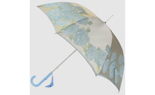
【槙田商店】晴雨兼用長傘　絵おり　紫陽花　ベージュ 日傘 UV プレゼント 化粧箱 ギフト 老舗
