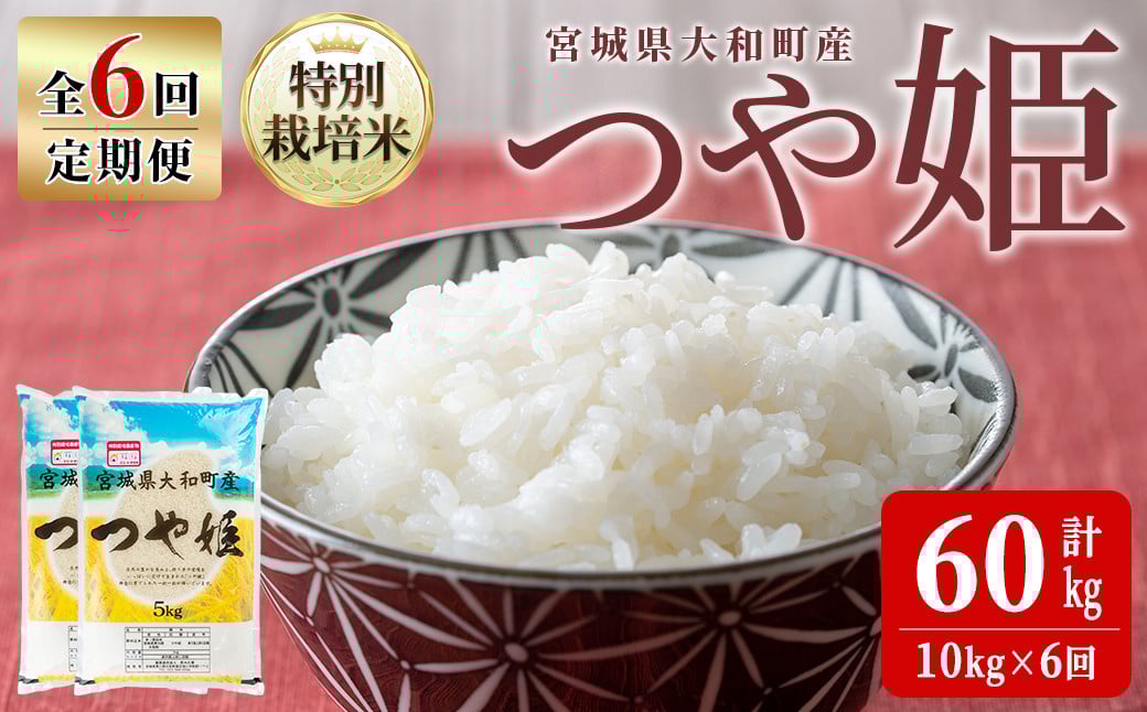 
            【令和7年産】＜6か月定期便＞特別栽培米 つや姫 10kg×6回(合計60kg) お米 おこめ 米 コメ 白米 ご飯 ごはん おにぎり お弁当 頒布会【農事組合法人若木の里】ta550
          