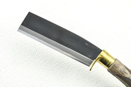 曲がり焚き火鉈 黒両刃【真鍮ツバ輪】 [柄角度/標準型]
