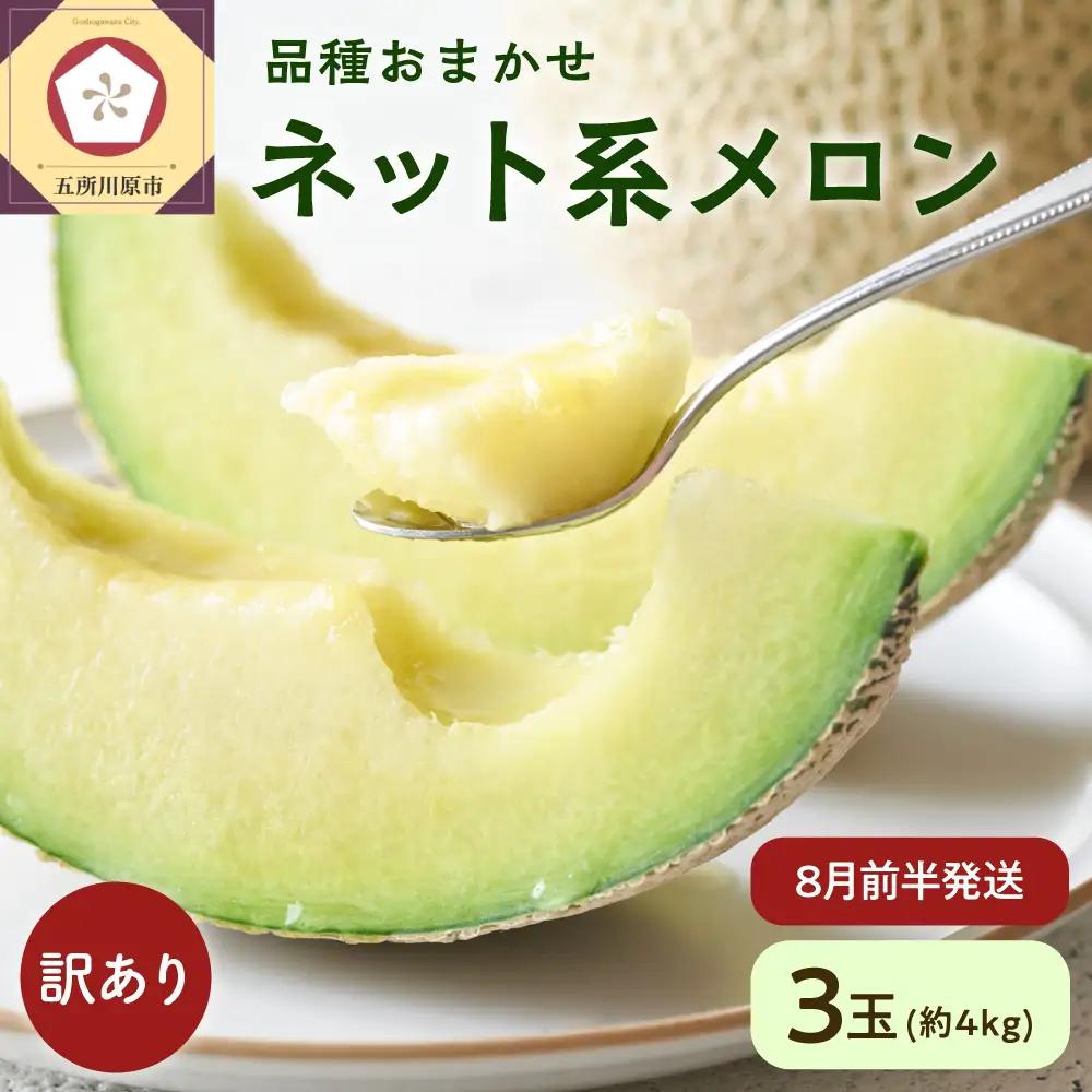【2026年先行予約】【2026年8月前半発送】【訳あり】 青肉 メロン 3玉 約4kg 中玉 五所川原 ネット系メロン 青森県産