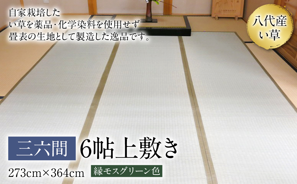 い草 上敷き 三六間 6帖 273cm×364cm 縁モスグリーン色 イグサ 畳 敷物 ござ マット カーペット 熊本県 八代市 特産品 国産 日本製