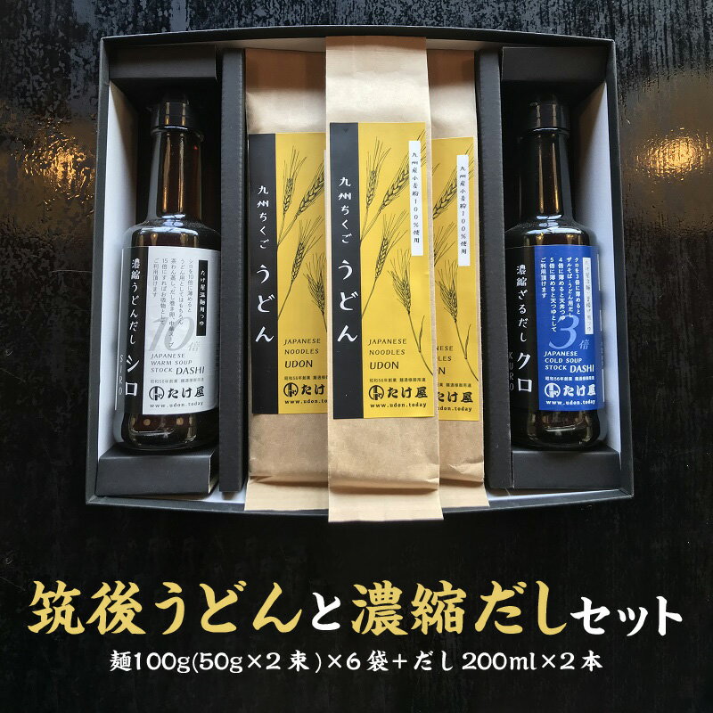 【ふるさと納税】福岡県産 筑後うどん 濃縮だし セット 麺 100g (50g×2束) × 6袋 だし 200ml × 2本 小麦 乾麺 柔らかい コシ 温麺 ざる サラダ 美味しい 昆布 カツオ 風味 国産 常温 食品 食べ物 麺類 うどん 筑後 お取り寄せ お取り寄せグルメ 福岡県 久留米市 送料無料