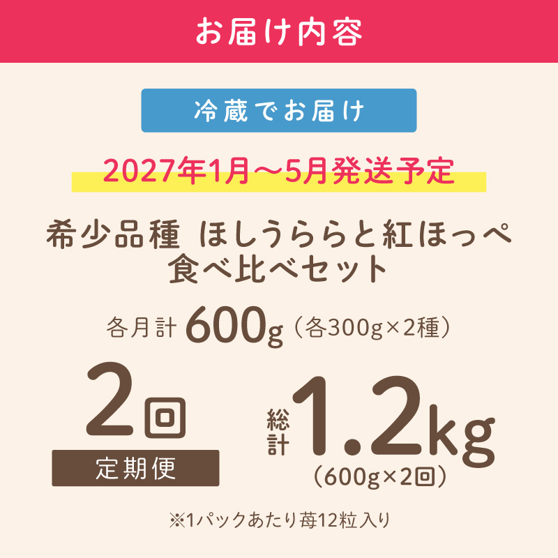 【2027年1月～5月発送予定】希少品種 ほしうらら と 紅ほっぺ の食べ比べセット 約600g（約300g×各種1パック×1箱）2ヶ月定期便 ※お届け不可地域あり【121D-014-2027】