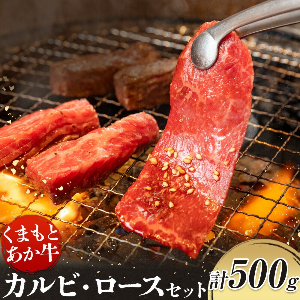 【ふるさと納税】くまもとあか牛 カルビ ロース セット 約500g 有限会社草佳苑《30日以内に出荷予定(土日祝除く)》熊本県 菊池市 肉 牛肉 お肉 和牛 あか牛 焼肉 バーベキュー BBQ 熊本県産 冷凍 送料無料