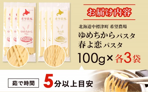 北海道中標津町産「春よ恋」パスタ・「ゆめちから」パスタ 各3袋（合計6袋）