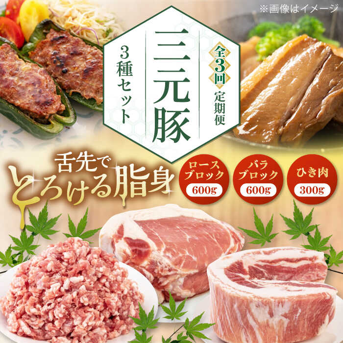 【ふるさと納税】 定期 三元豚 ロース・バラブロック各600g・ひき肉300g ▼ 全3回 定期便 《喜茂別町》【平田牧場】 肉 豚肉 ブロック ステーキ ステーキ用 ロース ロースステーキ バラ とんかつ ミンチ 豚ミンチ 北海道 平田牧場 [AJAP047] 54000 54000円
