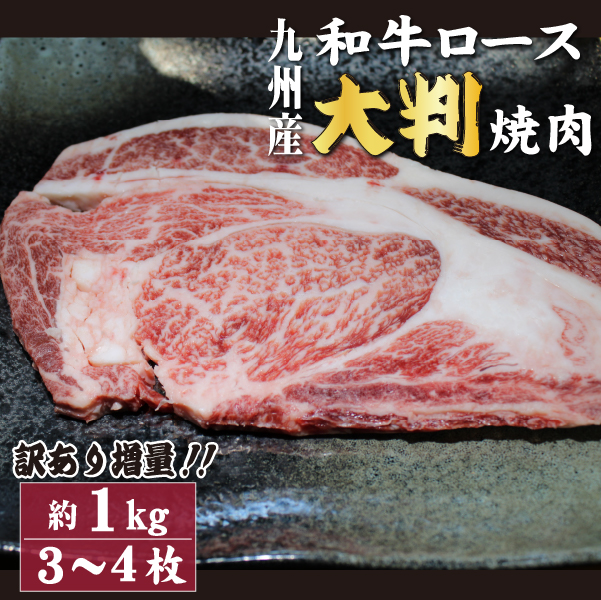 【訳あり増量！】九州産和牛ロース大判焼肉1kg（国産 牛肉 黒毛和牛 焼肉 BBQ 訳あり 真空パック 冷凍）
