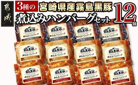 霧島黒豚 3種の煮込みハンバーグ 12個セット (デミグラスソース仕立て・和風おろしソース仕立て・大人の照焼きソース仕立て)_11-2803 ハンバーグ 豚肉