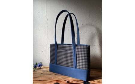 【2026年6月上旬発送開始】【 AKIRA オリジナル】【マツコの知らない世界 で紹介されました！】中型スリムトートバッグ 千鳥格子グレー×紺色帆布 軽量 軽い 日本製 キャンバス 帆布 横型 肩掛