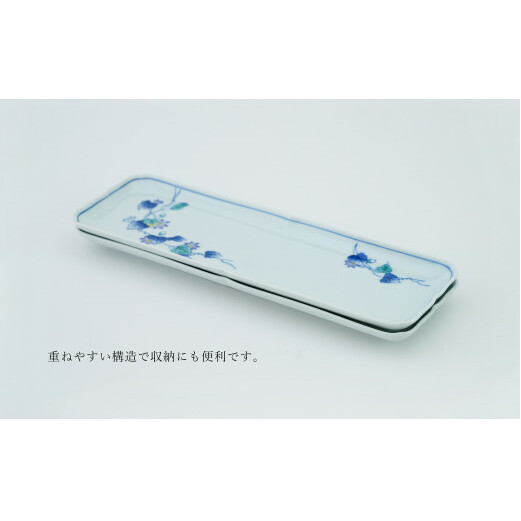 A25-466 有田焼 花絵長角 ロングプレート皿 2枚セット 食器 重ねやすい 長角皿 うつわ かどすみ商店_イメージ5