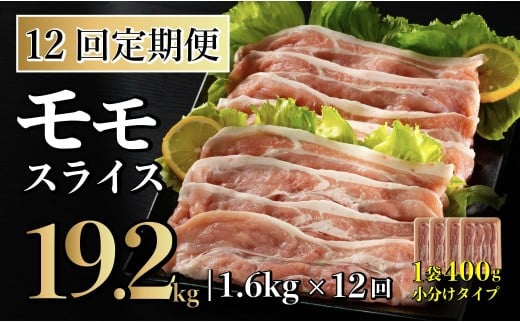 B576 【12回定期便】 長崎県産 豚肉 モモスライス 1.6kg (400g×4) 総計19.2kg 定期便 小分け 冷凍 豚肉 しゃぶしゃぶ すき焼き ぶたにく 国産豚 12回 定期便