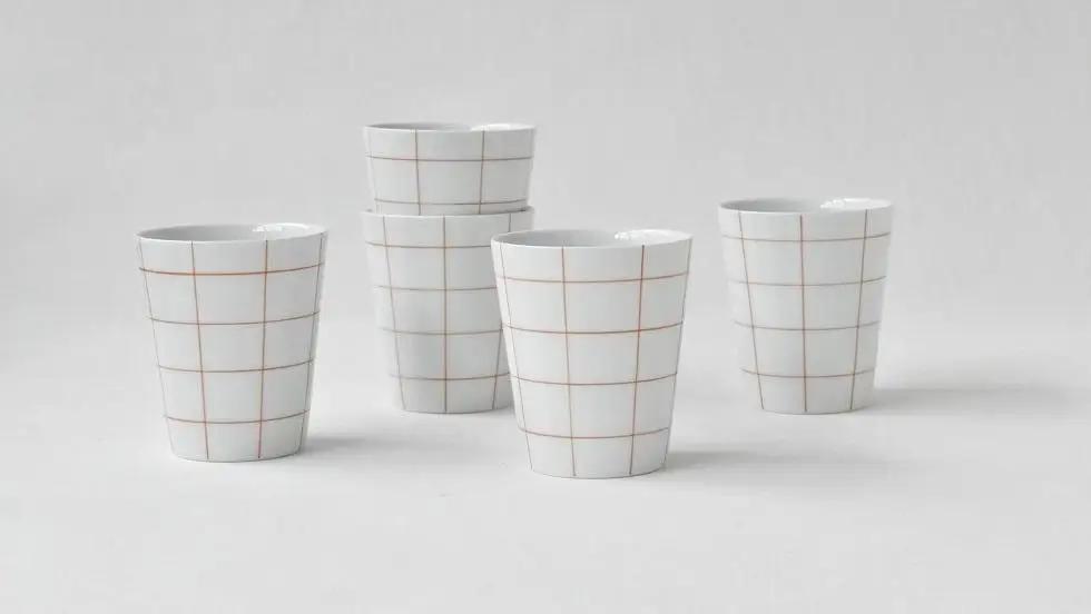 【AB569】【波佐見焼】es cup　チェック RD(M) 【西海陶器】5　42130