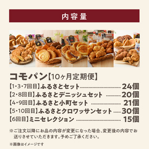 【10ヶ月定期便】【賞味期限60日間】コモパン ふるさと・デニッシュ・こまきふるさとミニセレクション・小町・クロワッサン／災害用 備蓄 保存食 非常食 防災 ロングライフパン 買い置き 朝食 おやつ 