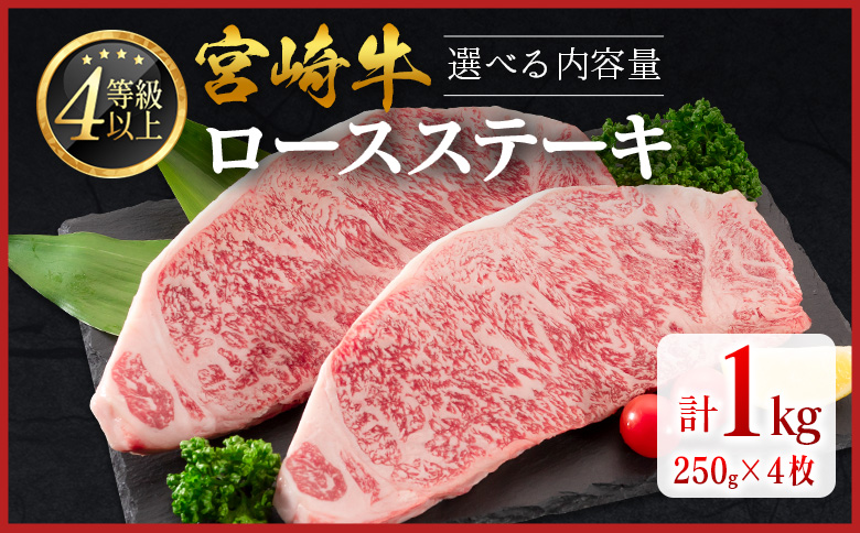数量限定＜畜産農家応援＞【2026年9月お届け】宮崎牛 ロースステーキ 計1kg 肉質等級4等級 国産 人気 おすすめ 期間限定【D161-09】 ［計1kg］2026年9月お届け