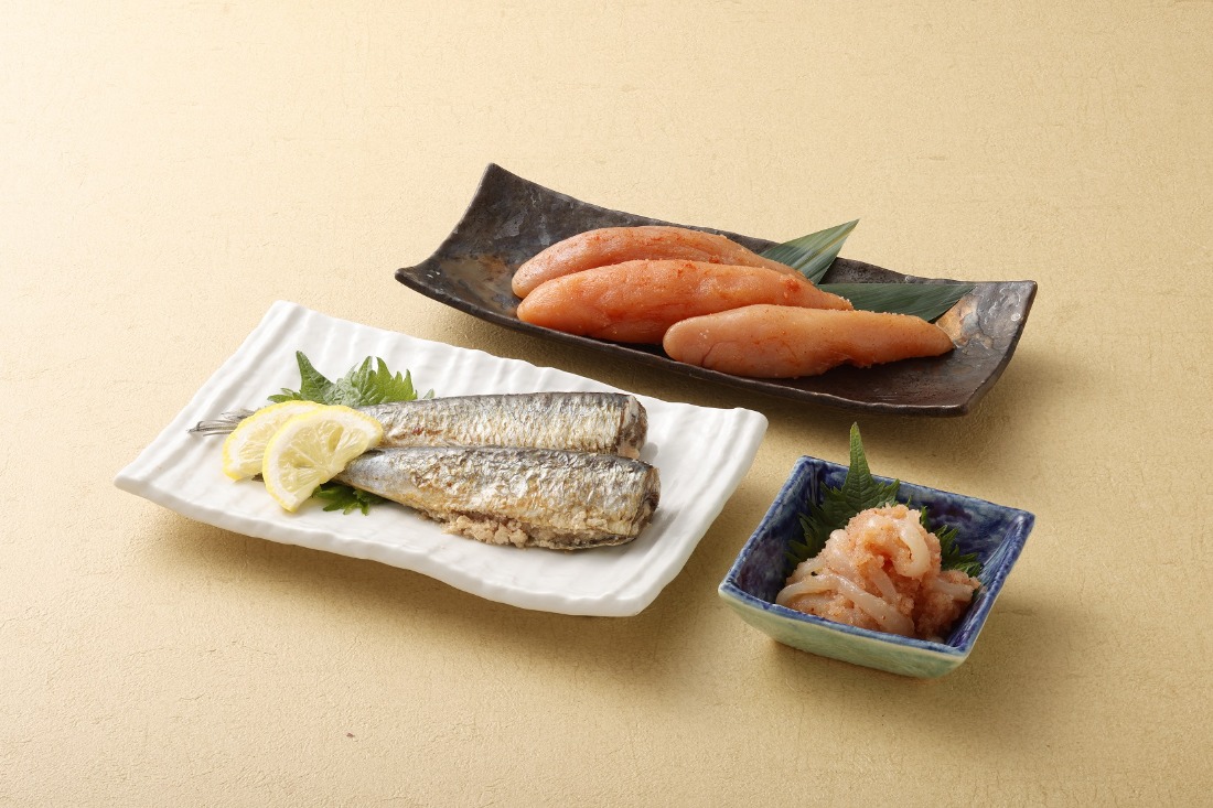 うまかもんセット（樽入り無着色辛子明太子「匠」・いか明太子・いわし明太子）_HA0345