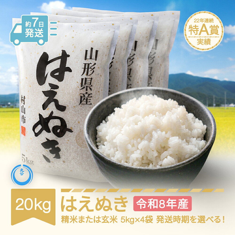 【ふるさと納税】新米 20kg 5kg×4 はえぬき 精米 玄米 令和8年産 2026年産 山形県産 送料無料