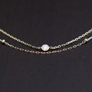 K18ダイヤモンド2連チェーンブレスレット【ダイヤ0.05ct・17cm】マグネット【配送不可地域：沖縄県】【1405819】