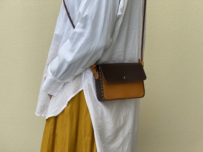 2way オーガニック レザー バッグ キャメル × こげ茶 | 関口善大靴工房 ショルダーバッグ 革 天然原料 オーガニックレザー ヌメ革 調布 東京都