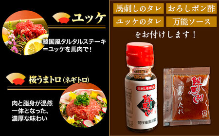 馬刺し7部位堪能セット 約510g タレ付き 馬肉 冷凍 《60日以内に出荷予定(土日祝除く)》 新鮮 さばきたて 生食用 肉 熊本県葦北郡津奈木町 馬刺し 馬肉 希少部位 タタキ 赤身 霜降り ロー