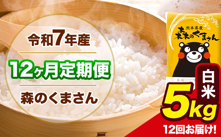 令和7年産 森のくまさん【12ヶ月定期便】 白米 《お申込み翌月から出荷開始》5kg(5kg×1袋) 計12回お届け 熊本県産 単一原料米 森くま 熊本県 玉東町