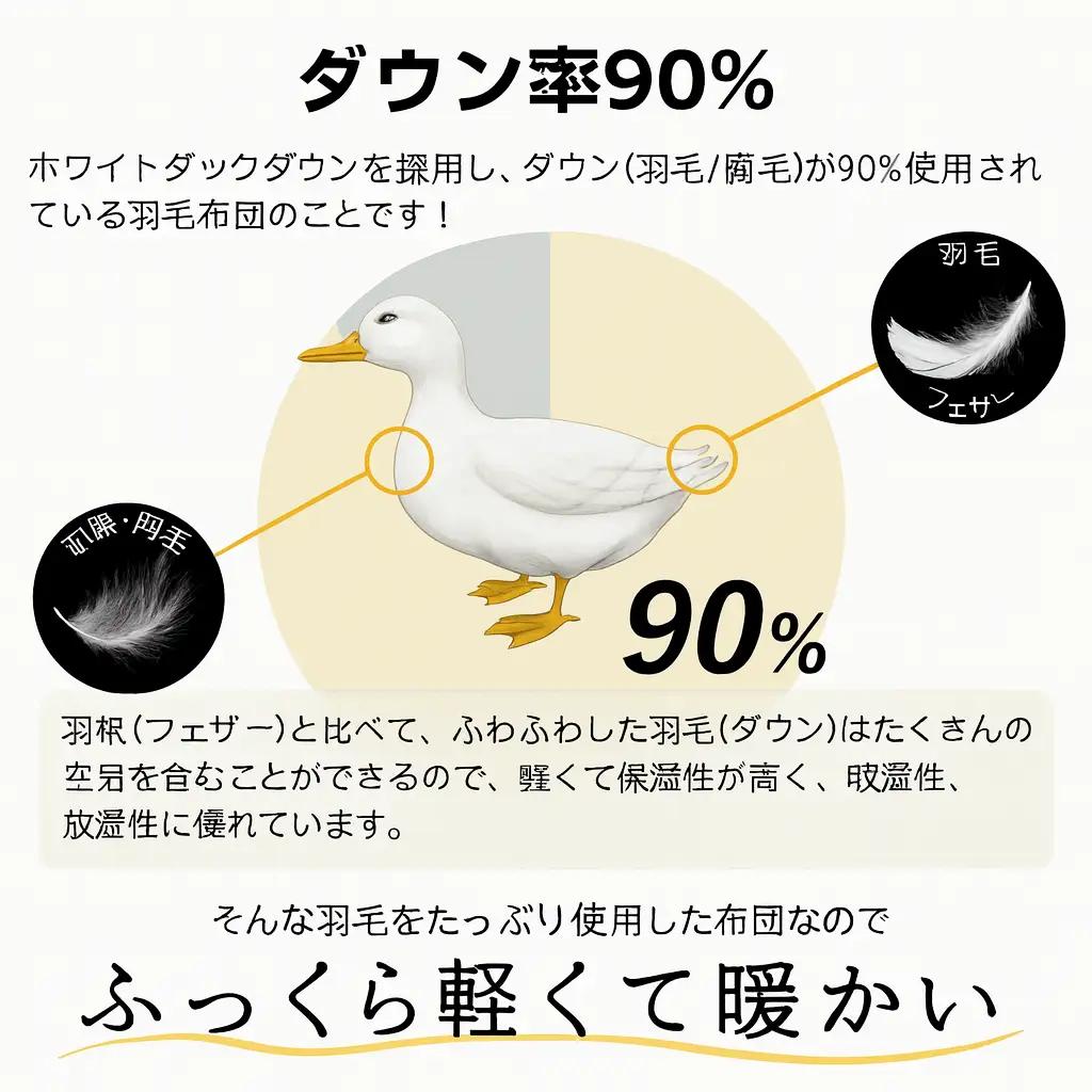 洗える羽毛布団 ダブル 羽毛1.4kg 無地 クリーム  寝具